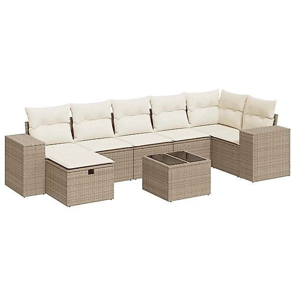 vidaXL 8-Tlg Garten-Sofagarnitur mit Kissen Beige Poly Rattan 3325714 günstig online kaufen