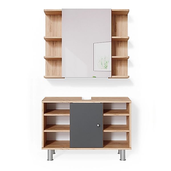 Vicco Badmöbel-Set Fynn Goldkraft Eiche/Anthrazit 2 Teile Unterschrank 80 c günstig online kaufen