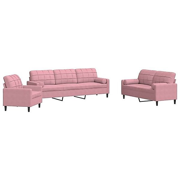 vidaXL Sofa 3-tlg. Sofagarnitur mit Kissen und Nackenrollen Rosa Samt günstig online kaufen