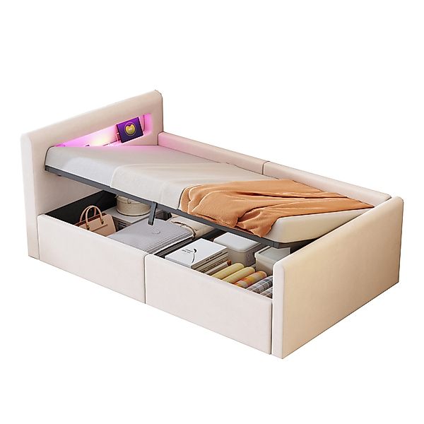 OKWISH Polsterbett Kinderbett Stauraumbett (mit LED-Licht günstig online kaufen