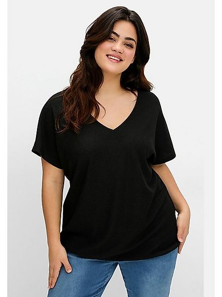 Sheego T-Shirt Große Größen aus Struktur-Jersey, mit Gummizugsaum günstig online kaufen