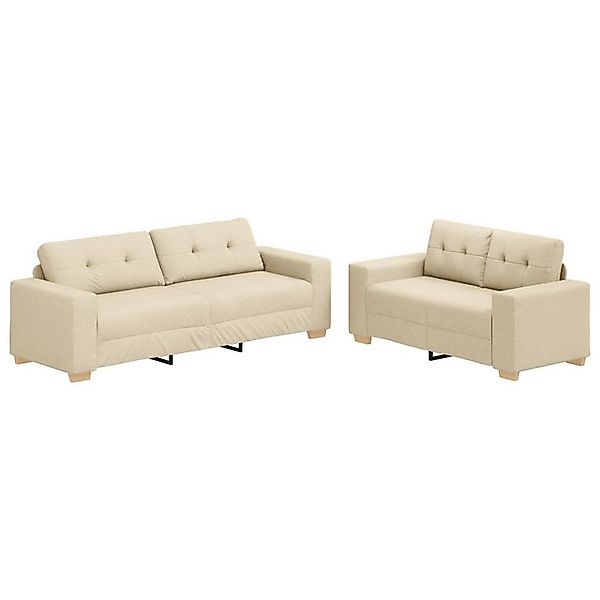 vidaXL Sofa 2-teiliges Sofa Set mit Kissen cremefarbenes Stoff, 2 Teile günstig online kaufen