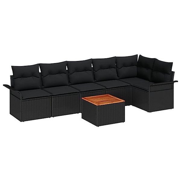 vidaXL Loungesofa 7-tlg. Garten-Sofagarnitur mit Kissen Schwarz Poly Rattan günstig online kaufen