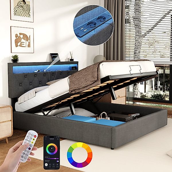 oyajia Polsterbett Doppelbett mit Steckdosen & günstig online kaufen