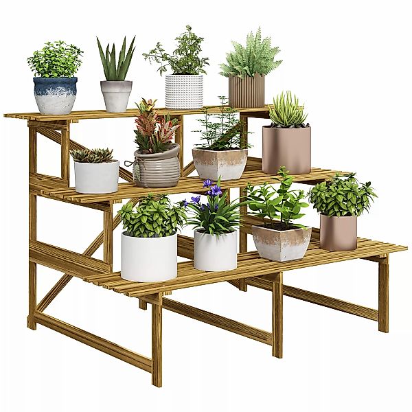 Outsunny Pflanzentreppe Blumenregal 3 Stufen Tannenholz 120x80x78cm für Gar günstig online kaufen