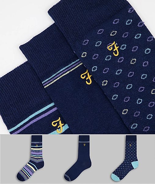 Farah Shenley – 3er-Pack Socken in Marineblau, Geschenkset günstig online kaufen