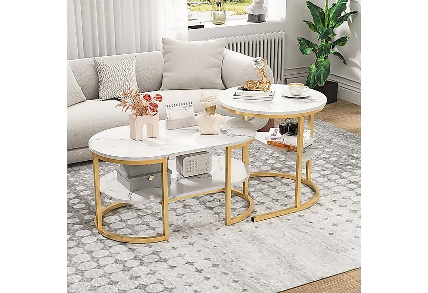 PXloue Couchtisch rund (2-St., Platzsparendes stapelbares Design), Marmormu günstig online kaufen