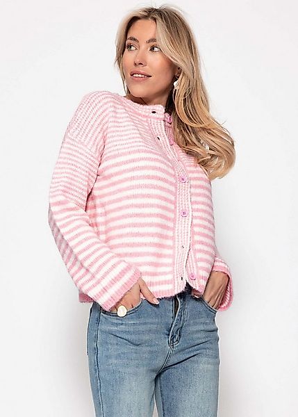 SASSYCLASSY Cardigan Strickjacke mit grafischem Streifenbild für Damen Weic günstig online kaufen