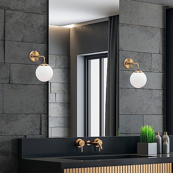 Wandleuchte Viran, goldfarben antik, Glas, Höhe 25 cm, E14 günstig online kaufen