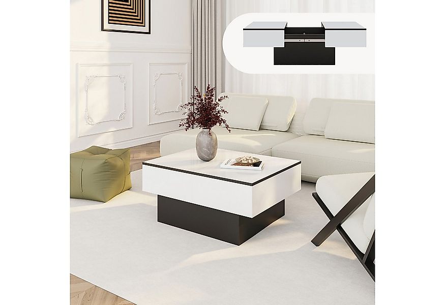 en.casa Couchtisch, ausziehbar »Lens« mit Stauraum 80x60x36 cm Schwarz/Weiß günstig online kaufen