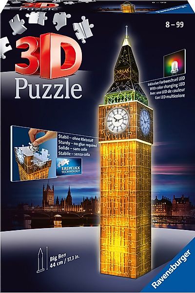 Ravensburger LED Dekoobjekt Ravensburger Big Ben bei Nacht 3D Puzzle-Bauwer günstig online kaufen