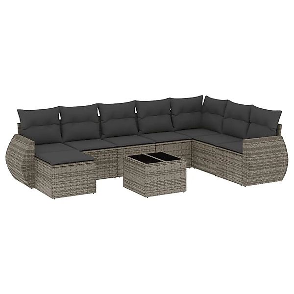 vidaXL 9-Tlg Garten-Sofagarnitur mit Kissen Grau Poly Rattan 3221769 günstig online kaufen