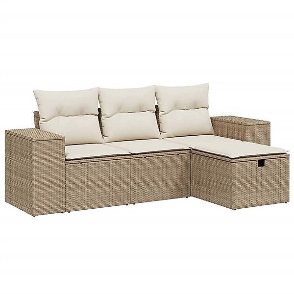 vidaXL 4-Tlg Garten-Sofagarnitur mit Kissen Beige Poly Rattan 3264374 günstig online kaufen