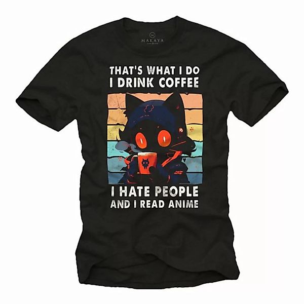 MAKAYA T-Shirt Lustig Herren Spruch Anime Kaffee Hate People Katze Geschenk günstig online kaufen
