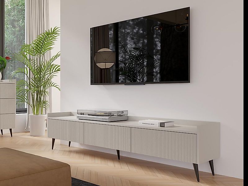 Compleo TV-Schrank dreitürig, Japandi design, Lamellenoptik MODE 180 cm bre günstig online kaufen