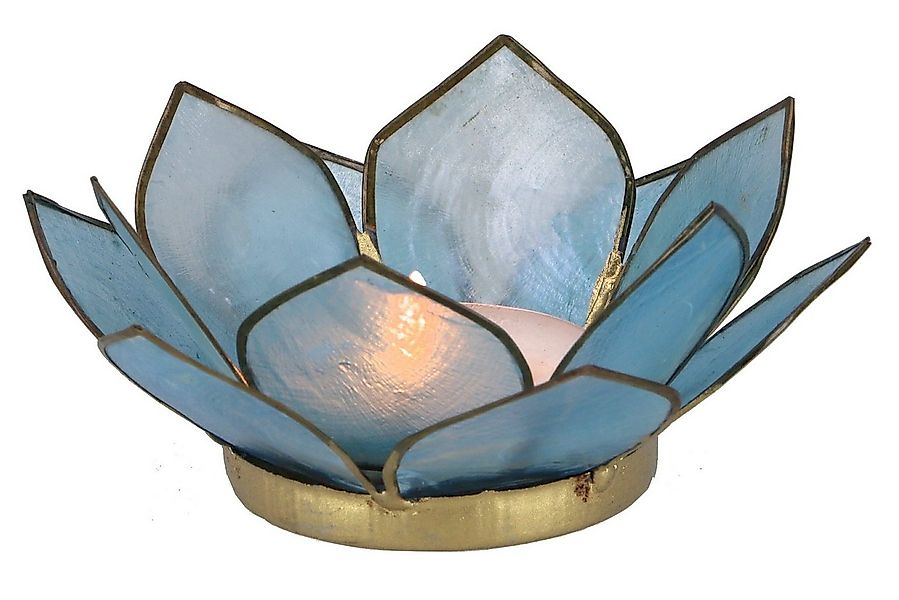 Guru-Shop Windlicht Lotus Teelicht Muschel 11*4 cm - himmelblau günstig online kaufen