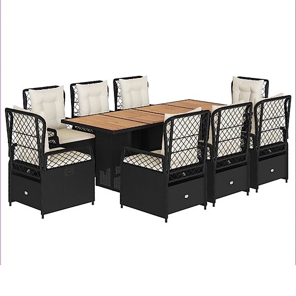 vidaXL 9-Tlg Garten-Essgruppe mit Kissen Schwarz Poly Rattan 3262925 günstig online kaufen