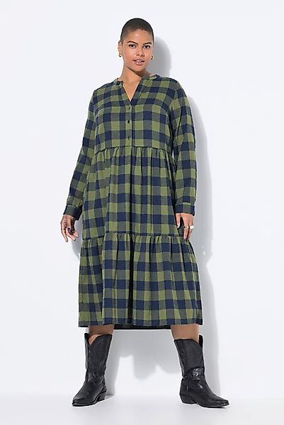 Studio Untold Jerseykleid Midi-Flanellkleid Karo Tunika-Ausschnitt günstig online kaufen