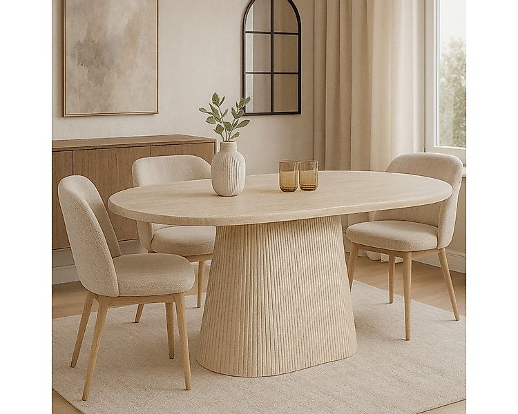 alesvelt Esstisch Dervio massiver Travertin Tisch mit Tischbein im Säulenst günstig online kaufen