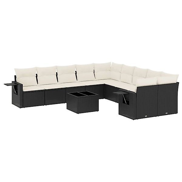 vidaXL 11-Tlg Garten-Sofagarnitur mit Kissen Schwarz Poly Rattan 3220715 günstig online kaufen