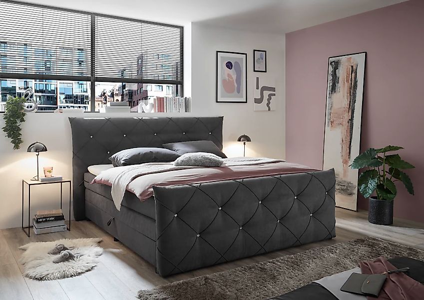 ED EXCITING DESIGN Boxspringbett "Villano" mit Strasssteinen, Breite: 180cm günstig online kaufen