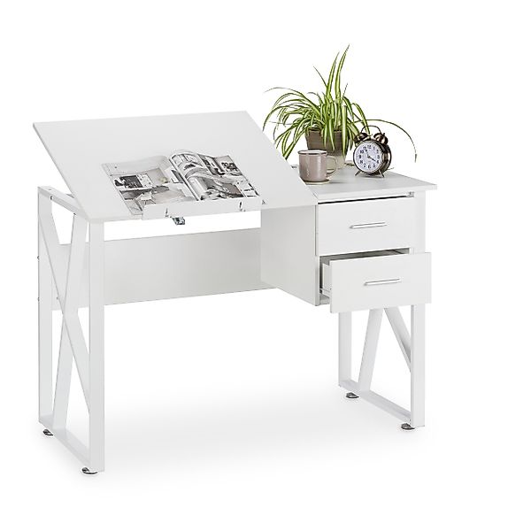 relaxdays Schreibtisch neigbar, Weiß / Weiß günstig online kaufen