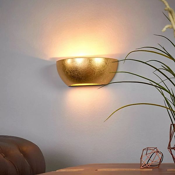 Lindby Wandleuchte Kolja, goldfarben, Gips, 25 cm breit, E14 günstig online kaufen