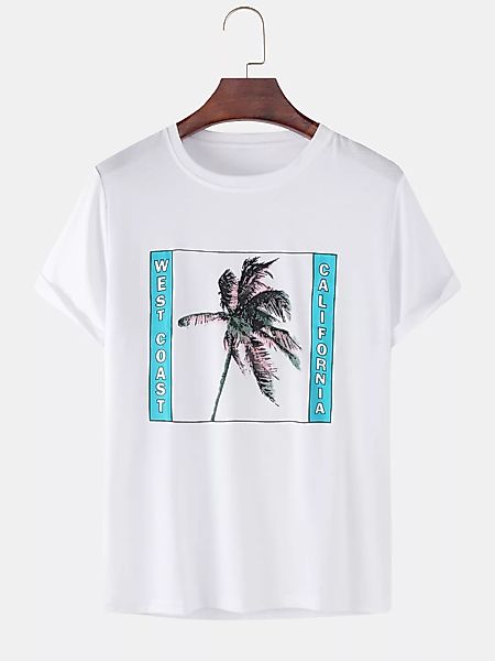 Mens Coconut Tree Print Schlicht atmungsaktiv Loose Casual O-Neck T-Shirts günstig online kaufen