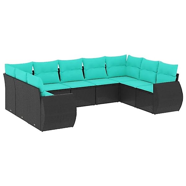 vidaXL 9-Tlg Gartensofa-Set mit Kissen Schwarzes Polyrattan 3221796 günstig online kaufen