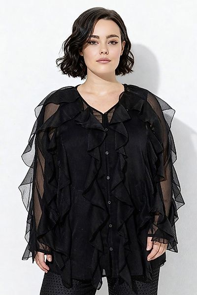 Ulla Popken Longbluse Bluse Volants A-Linie V-Ausschnitt Langarm günstig online kaufen