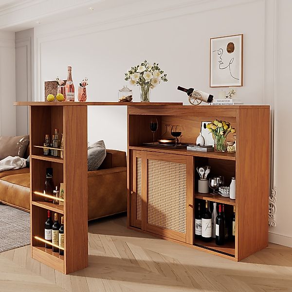 Bartisch, mit Stauraum Ausziehbarer Rattan Bartisch multifunktionaler Ratta günstig online kaufen