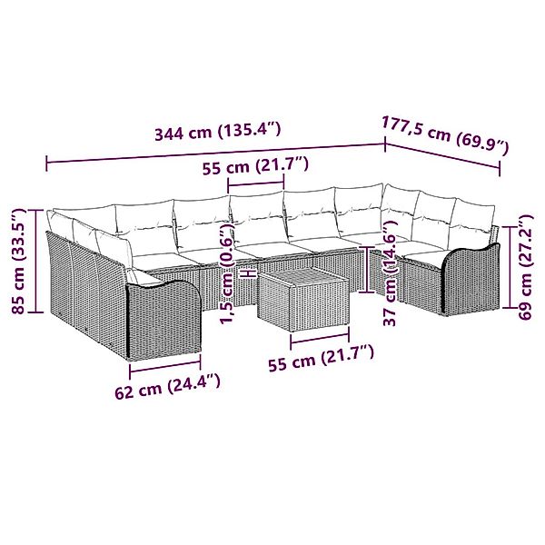 vidaXL Garten-Sofa-Set 11-Tlg Beige Poly Rattan 3347504 günstig online kaufen