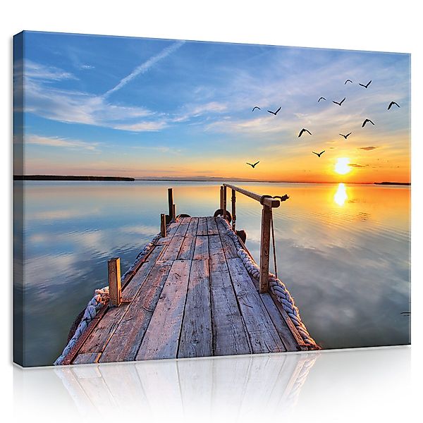 Wallarena Leinwandbild Meer Sonnenuntergang See Brücke günstig online kaufen