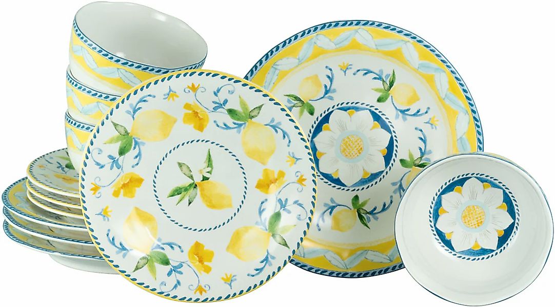 CreaTable Teller-Set "Lemona, Tellerset 12-tlg" Handgemalte italienische Ke günstig online kaufen