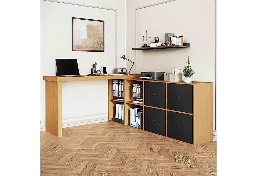 Flieks Schreibtisch 360° drehbar Bürotisch mit 4 Schubladen und 4 Fächern ( günstig online kaufen