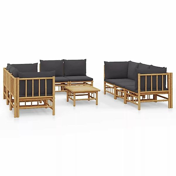 Vidaxl 9-tlg. Garten-lounge-set Mit Dunkelgrauen Kissen Bambus günstig online kaufen