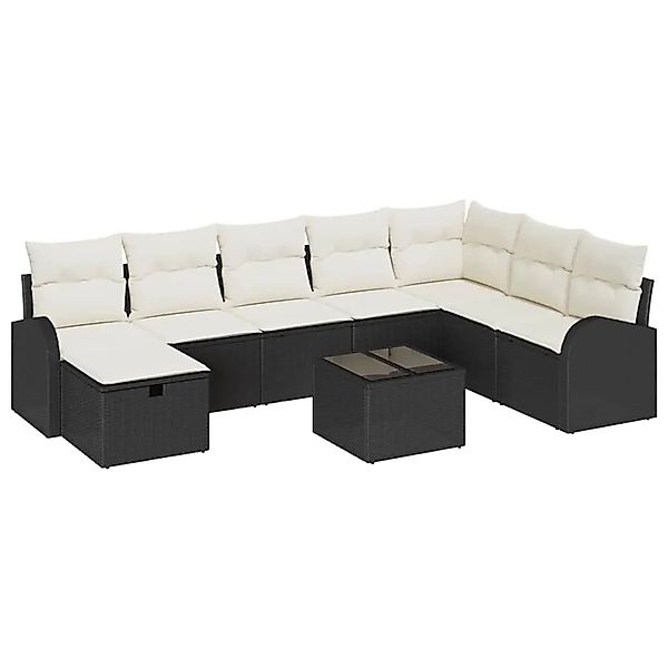 vidaXL Sofa Set mit Kissen 9-Tlg Schwarz und Creme Poly-Rattan 3359136 günstig online kaufen