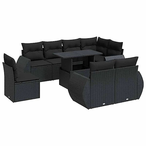 vidaXL 9-Tlg Garten-Sofagarnitur mit Kissen Schwarz Poly Rattan 3326656 günstig online kaufen