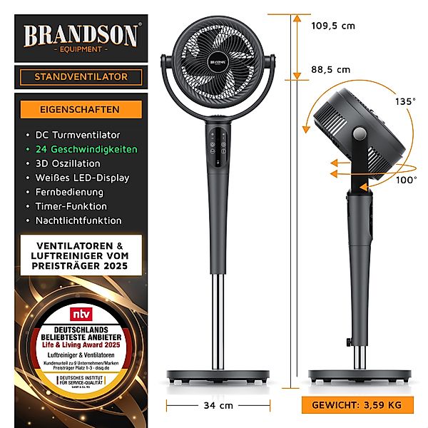 Brandson Standventilator mit Fernbedienung, leise, DC, günstig online kaufen
