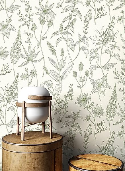 Newroom Vliestapete, Weiß Tapete Modern Blumen - Mustertapete Blumentapete günstig online kaufen