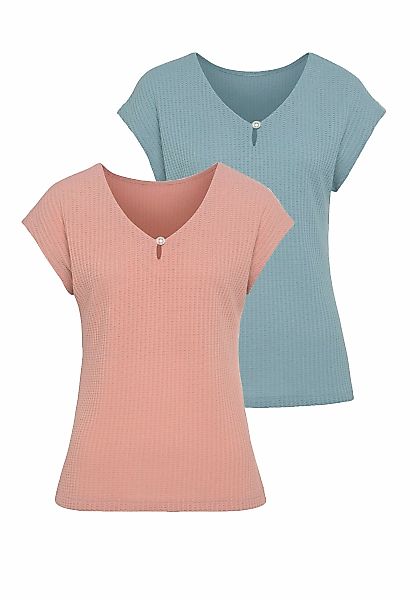 LASCANA Kurzarmshirt "mit Zierperle", aus weicher Piqué-Qualität günstig online kaufen