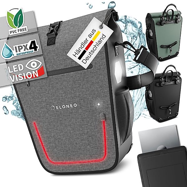 ELONEO Fahrradtasche für Laptop, wasserdicht mit LED, 25L, Grau günstig online kaufen