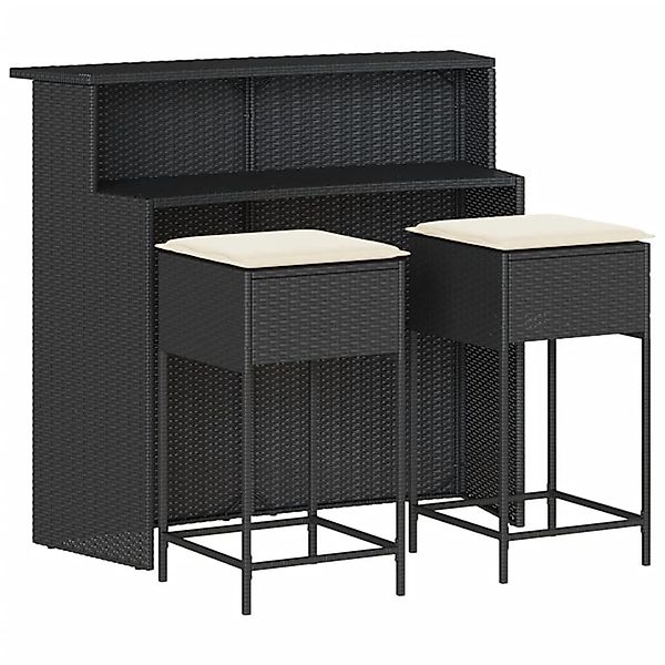 vidaXL 3-Tlg Gartenbar-Set mit Kissen Schwarz Poly Rattan 3261486 günstig online kaufen