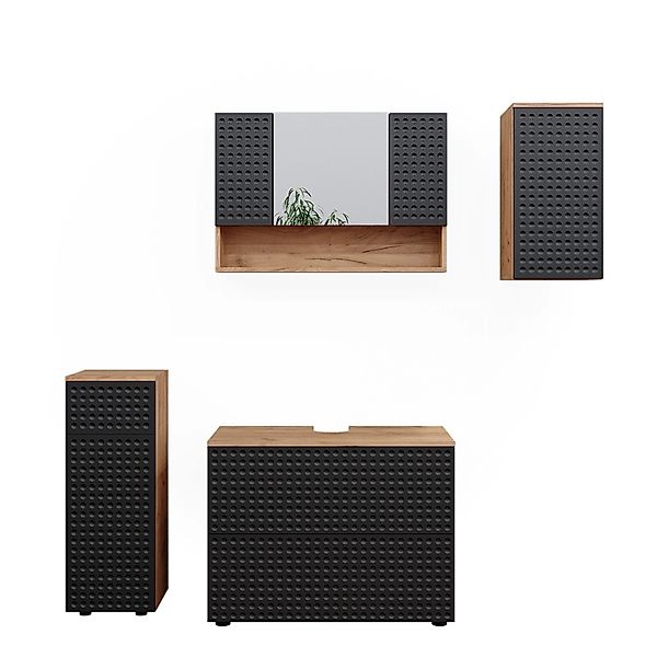 Vicco Badmöbel-Set Irma Goldkraft Eiche/Anthrazit 4 Teile Opt 2 günstig online kaufen