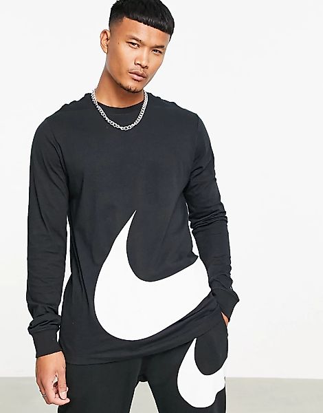 Nike – Swoosh – Langärmliges Shirt in Schwarz günstig online kaufen