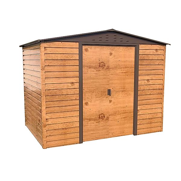 DURAMAX Metall-Gerätehaus Alpine 2,4x1,8m in Braun Holzoptik günstig online kaufen