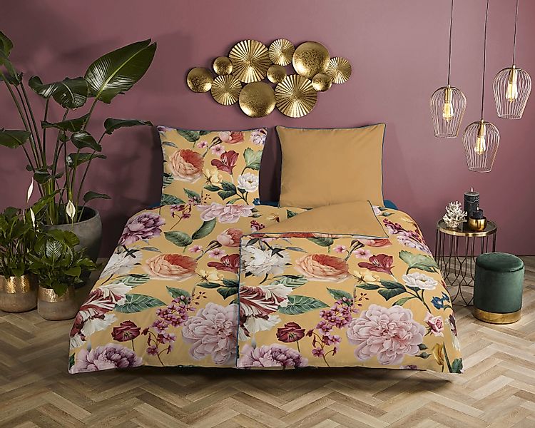 Descanso Wendebettwäsche »Fiori« 3 Stk. tlg. Baumwolle, Satin, 135x200, Bie günstig online kaufen