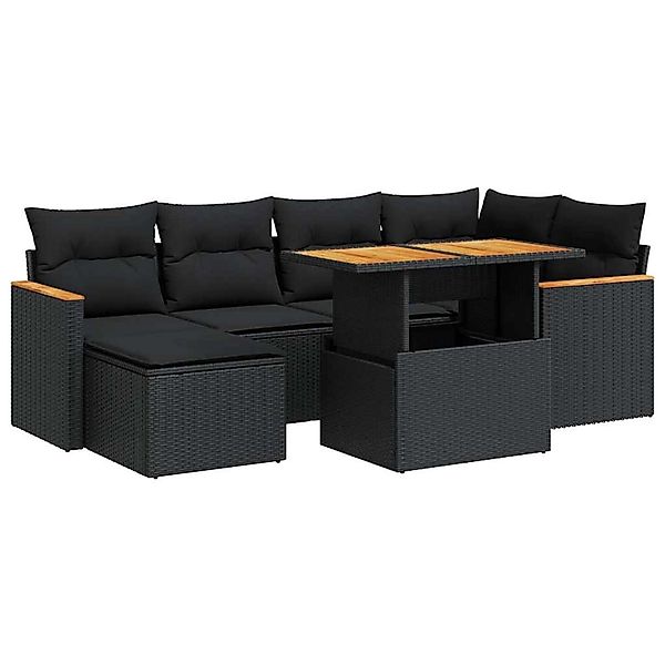 vidaXL 7-Tlg Garten-Sofagarnitur mit Kissen Schwarz Poly Rattan 3327506 günstig online kaufen