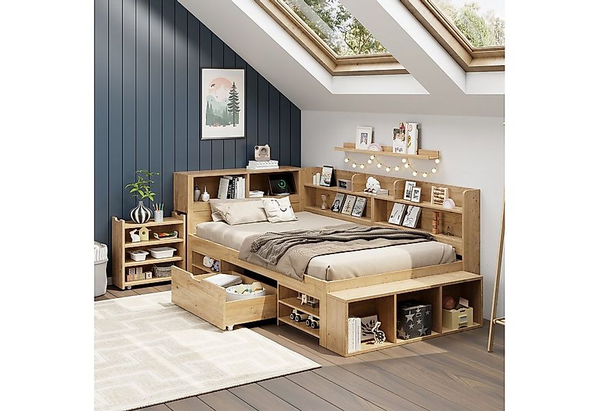 STILVORA Holzbett 90x200 mit Schublade,Jugendbett Stauraumbett mit Lattenro günstig online kaufen