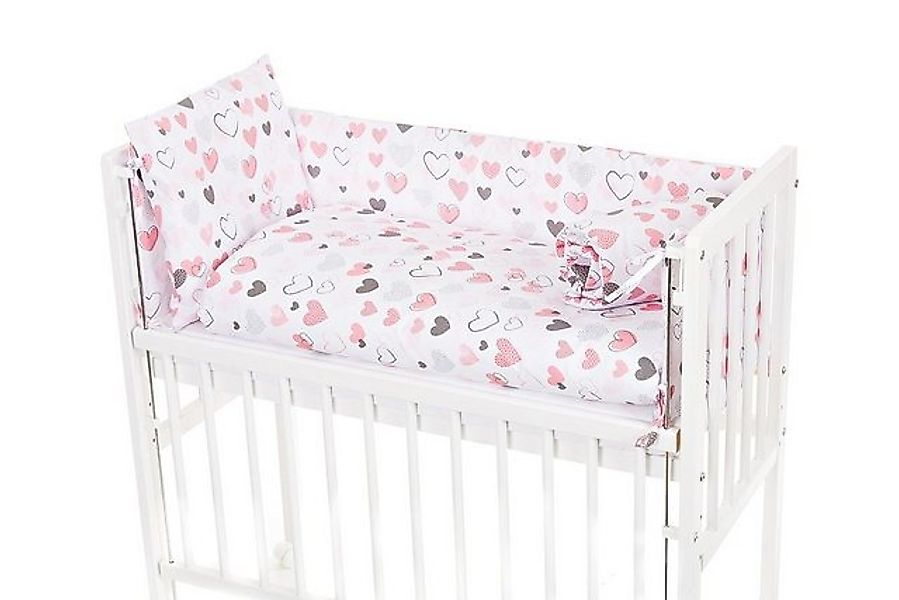 Babyhafen Beistellbett Grau Weiß Rosa Blau 40x90 mit Ausstattung Rollen Mat günstig online kaufen